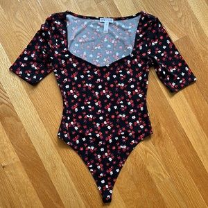 Leith Black Floral Bodysuit, XS